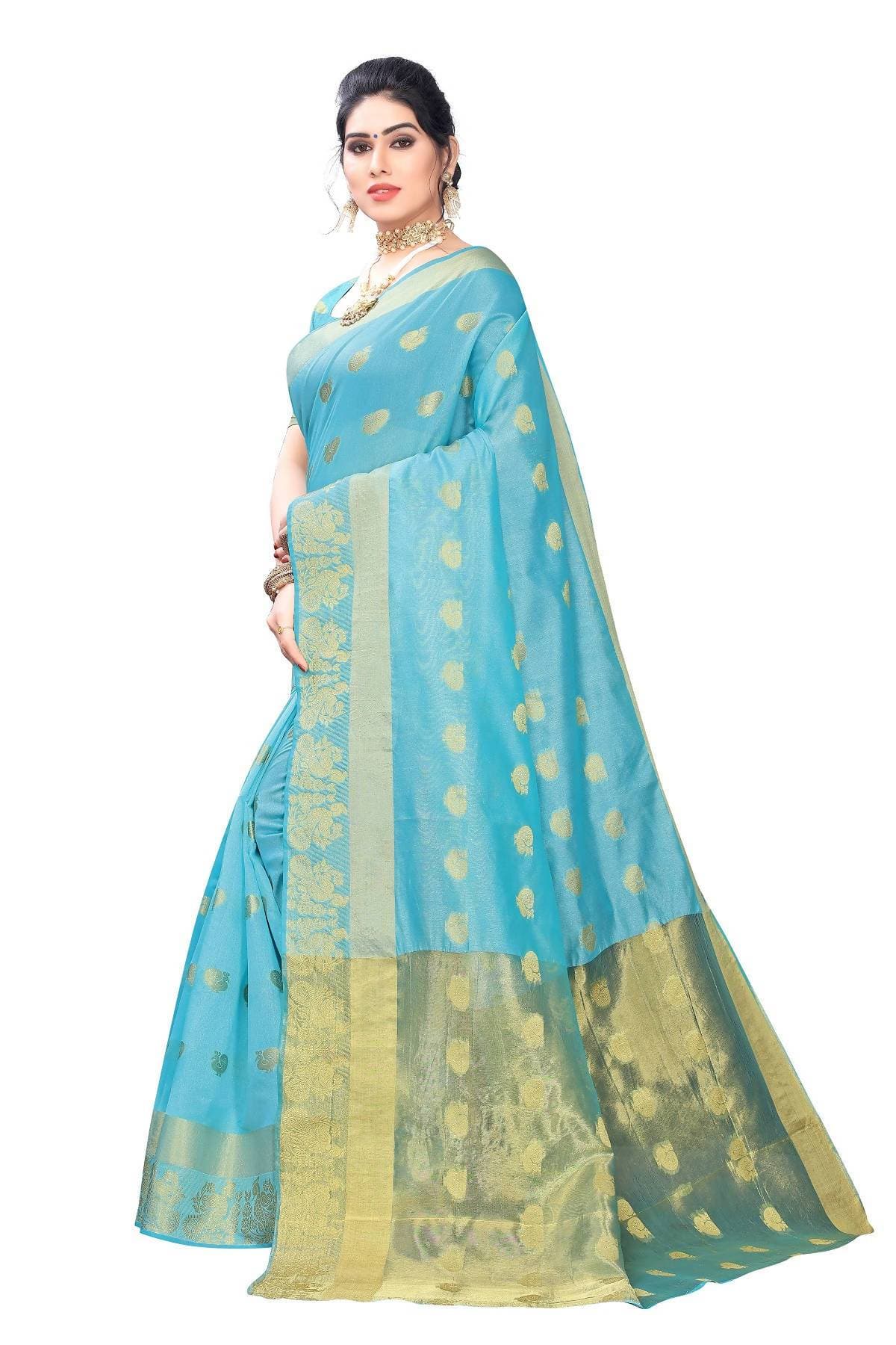 Vamika Banarasi Jacquard Weaving Sky Blue Saree | Swadesiicart