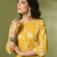 Myshka Women's Yellow Printed Cotton Round Neck Party Tunic With Trousers Co-ord set - Swadesiicart