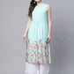 Ahalyaa Women's Sky Blue Rayon Printed Kurta Palazzo Set | Swadesiicart