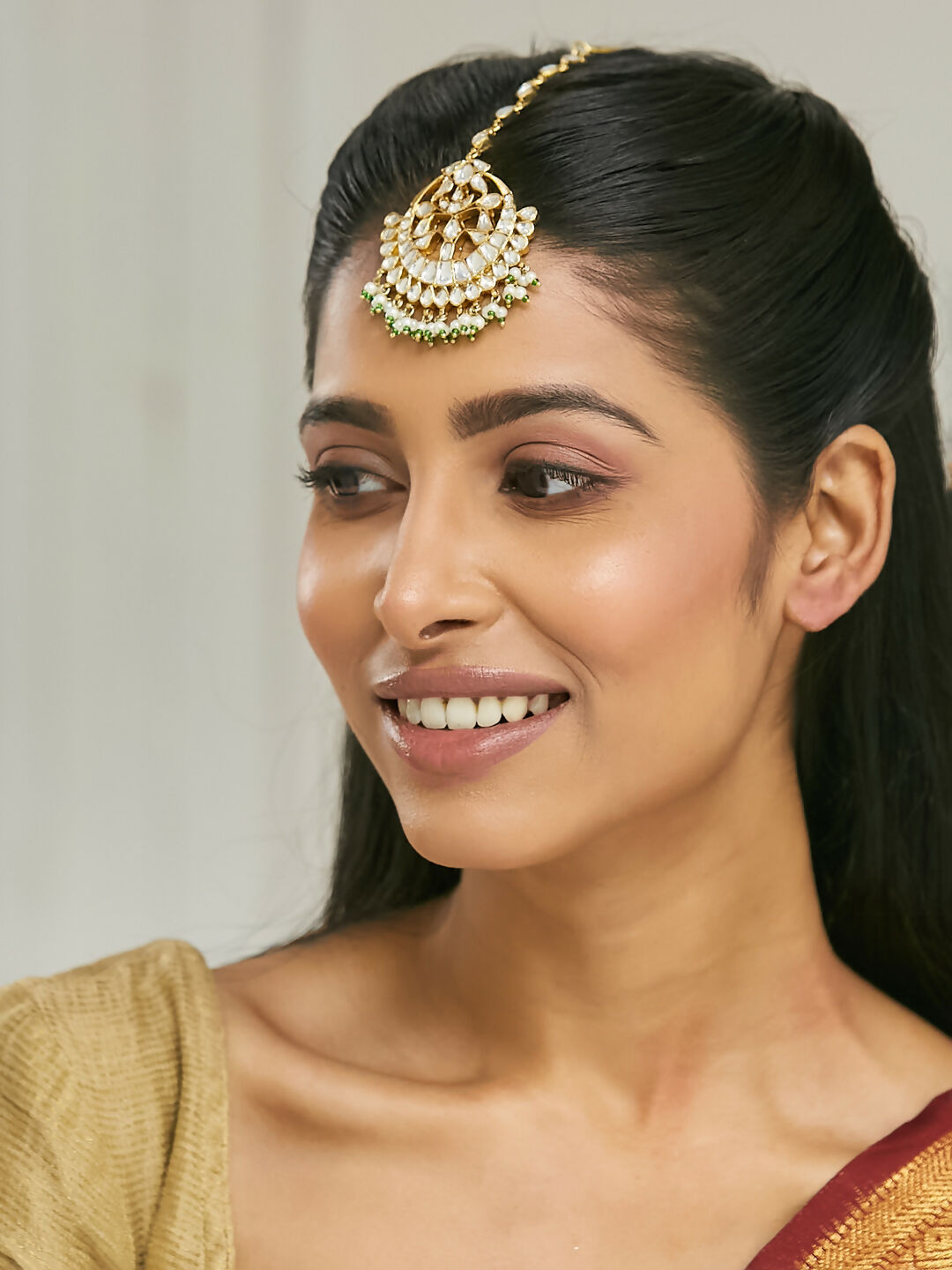Nuyug 22K Gold-Plated Crystal & Pearl Studded Matha Patti | Swadesiicart