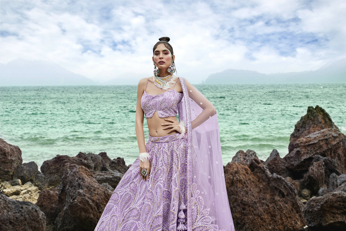 House of Panchhi Mauve Net Multi Sequins with heavy Zarkan embroidery Lehenga choli & Dupatta | Swadesiicart