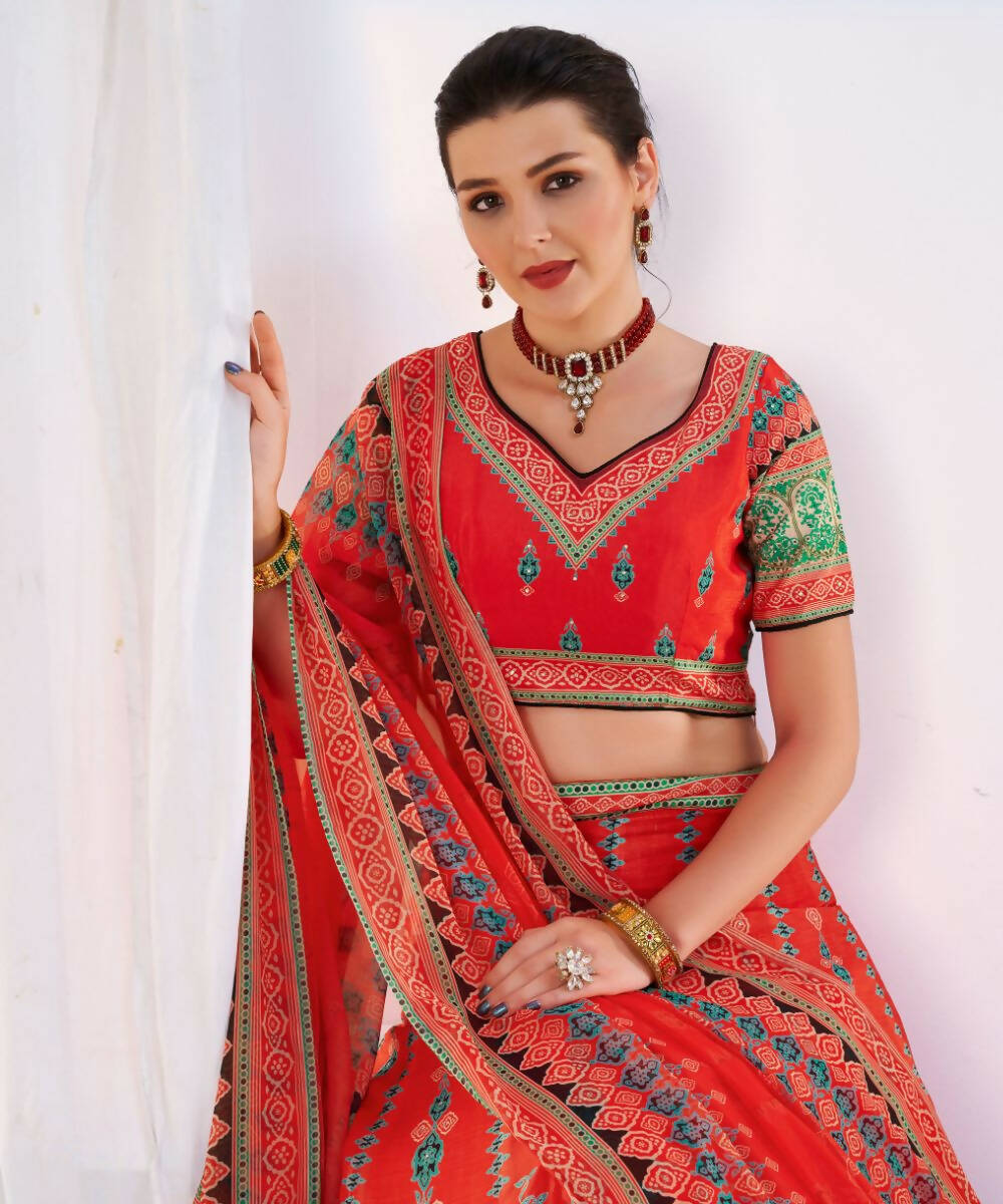 Wedding Designer Red Chinon Lehengha Choli - Anbazaar | Swadesiicart