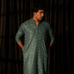 Cyan Blue Viscose Chikankari Embroidery Work Men's Kurta Set - Mahotsav | Swadesiicart