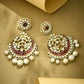 Nuyug 22K Gold-Plated Elegant Ruby & Kundan Stone Studded With Pearl Beaded Floral Chandbalis | Swadesiicart