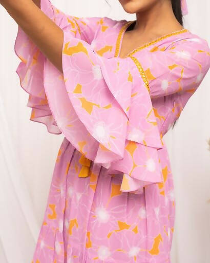 FIORRA Women's Light Pink Georgette Floral Printed Western Dress - Swadesiicart