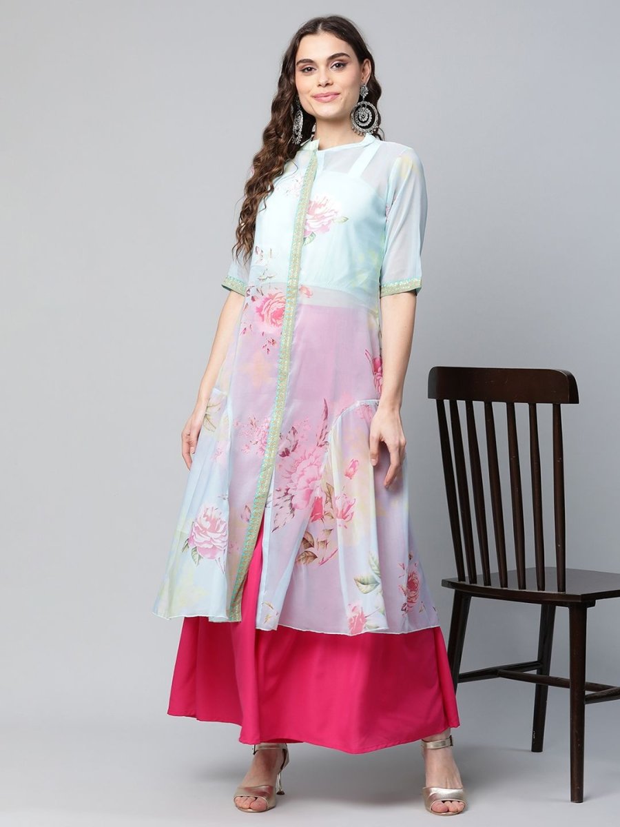 Ahalyaa Women Sea Green Floral Printed Top With Kurta | Swadesiicart