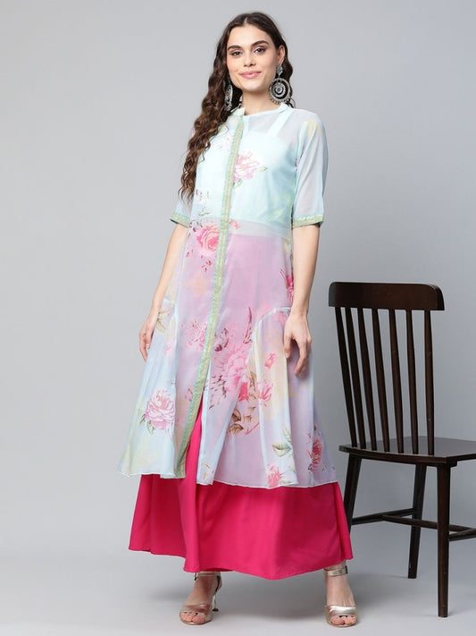 Ahalyaa Women Sea Green Floral Printed Top With Kurta | Swadesiicart
