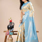 Astita Aura Silk Cream Sky Blue Banarasi Silk Saree | Swadesiicart
