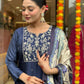 The52 Navy Blue Women's Beautiful Viscose Chanderi Fabric Embroidered Work Straight Kurta Pant and Dupatta Set - Swadesiicart
