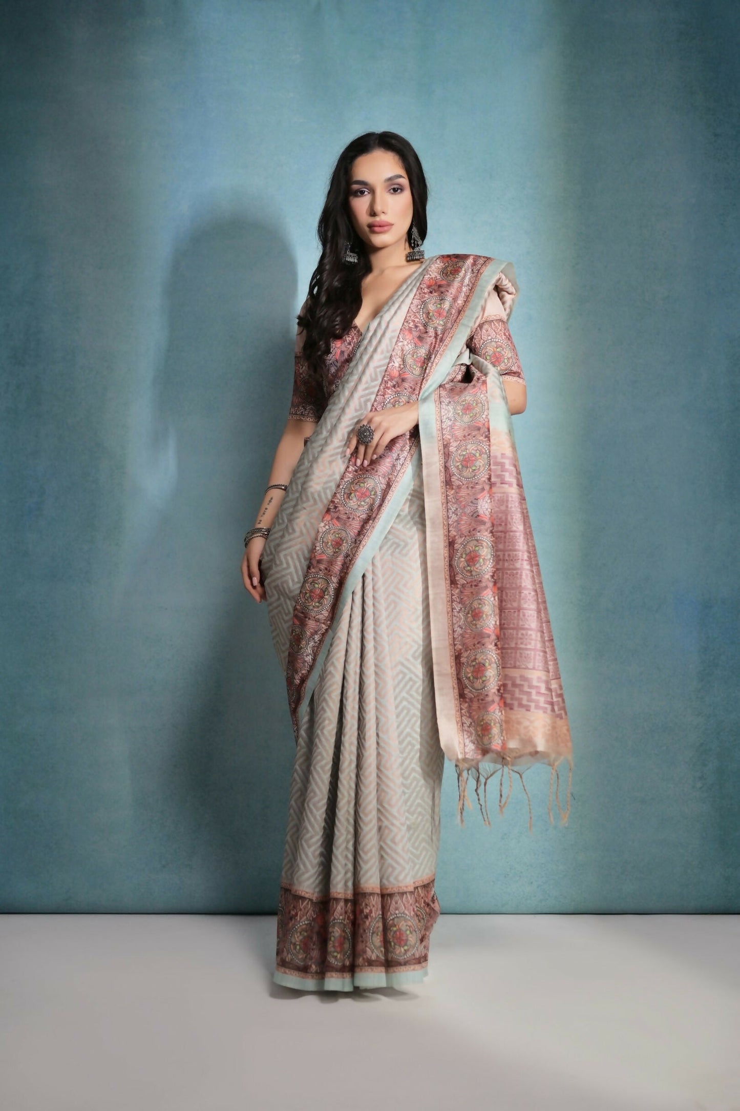 Vishnu Weaves Women's Sea-Green Cotton Silk Zari Woven Saree with Blouse - Swadesiicart