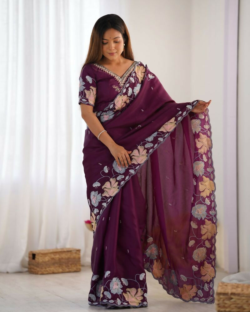 Vamsee Sharmila Purple Tissue Silk Saree - Swadesiicart