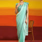 Sea Green Ombre Satin Georgette Plain Ready to wear Saree with stitched Blouse - Vrinda | Swadesiicart