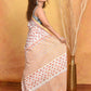Very Much Indian Handblock Printed Cotton Saree With Natural Dyes - White Peach | Swadesiicart