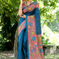 Vishnu Weaves Women's Blue Cotton Silk Woven Saree with Blouse - Swadesiicart