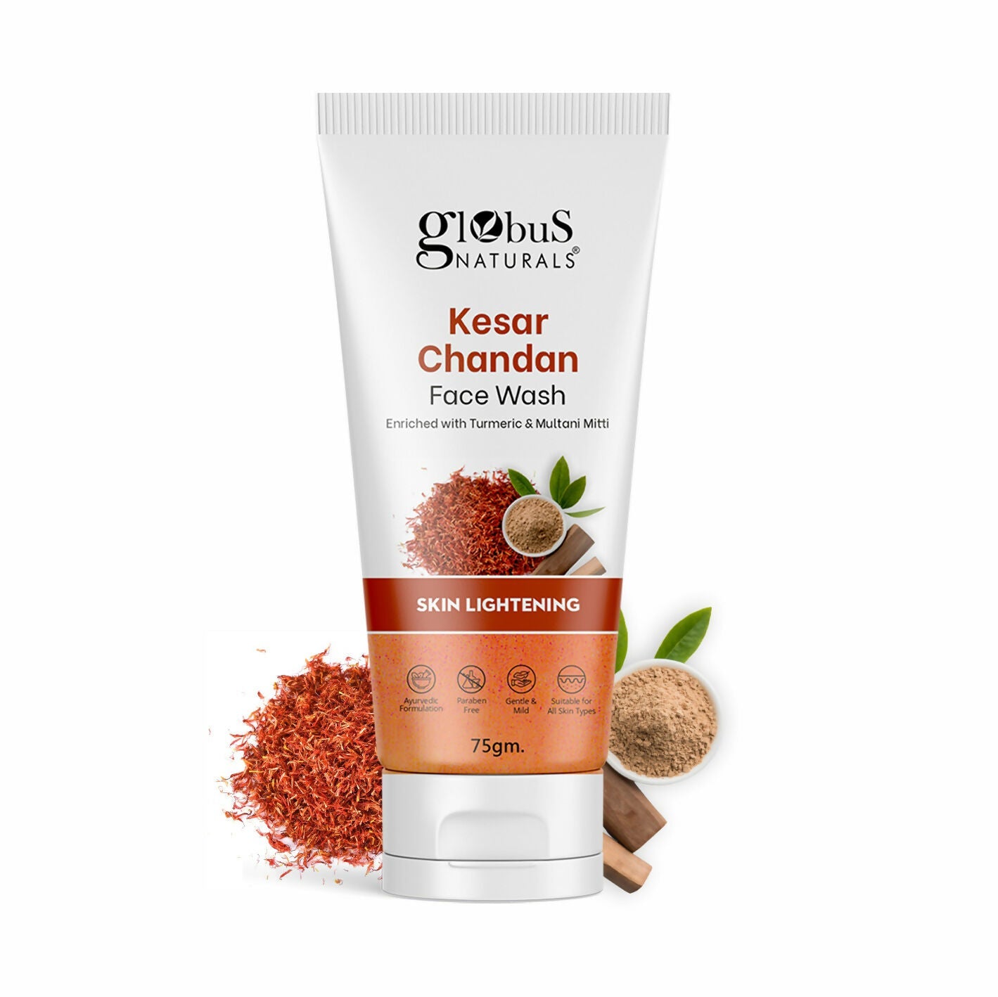 Globus Naturals Kesar Chandan Skin Lightening & Tan Removal Face wash, Suitable For All Skin Types | Swadesiicart