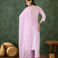 The52 Purple Women's Gorgeous Cotton Blend Fabric Thread Work Straight Kurta, Pant and Dupatta Set - Swadesiicart