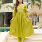 The52 Lemons Women's Gorgeous Chinon Embroidered Flared Kurta with Pant And Dupatta Set - Swadesiicart