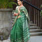 Beatitude Green Cotton Stripes Border Handloom Saree