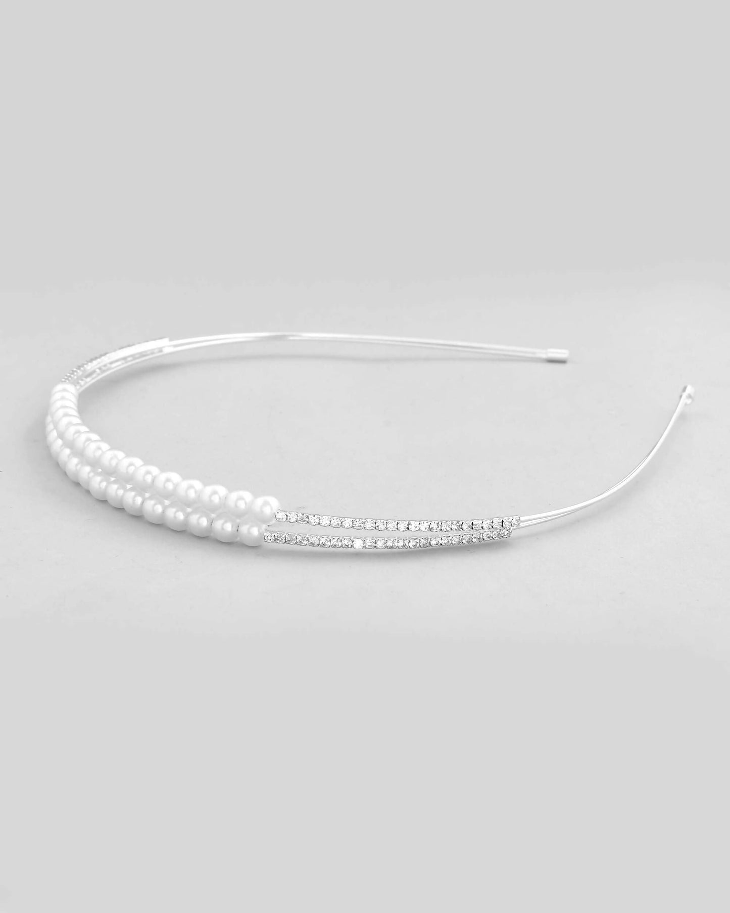 VOJ Silver Plated Pearl Studded Double Layer Hairband | Swadesiicart