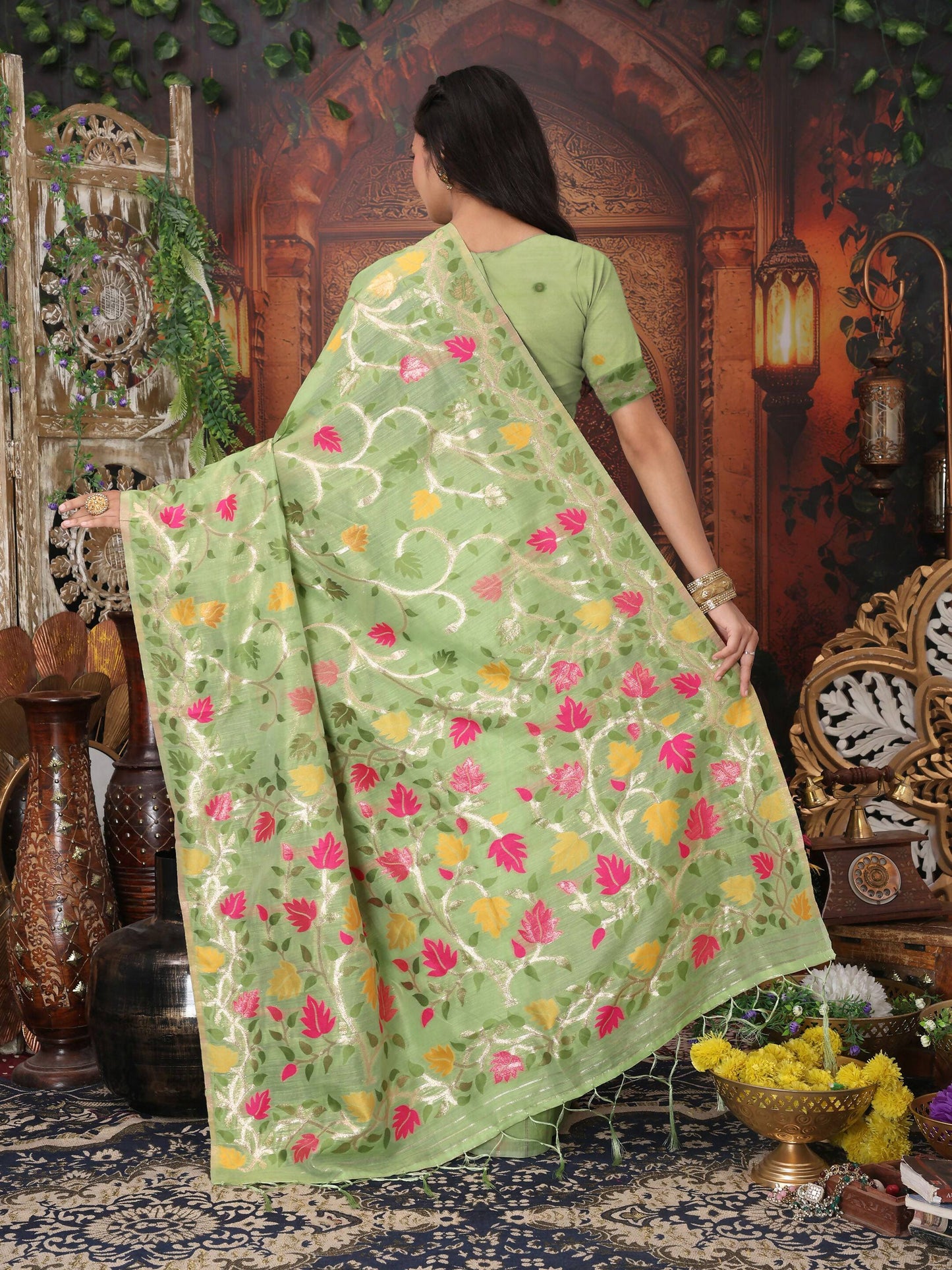 Shree Shyam Fashion Linen Cotton Green Saree