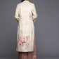 Ahalyaa Women Cream-Coloured & Pink Floral Printed Gotta Patti Floral Velvet Kurta | Swadesiicart