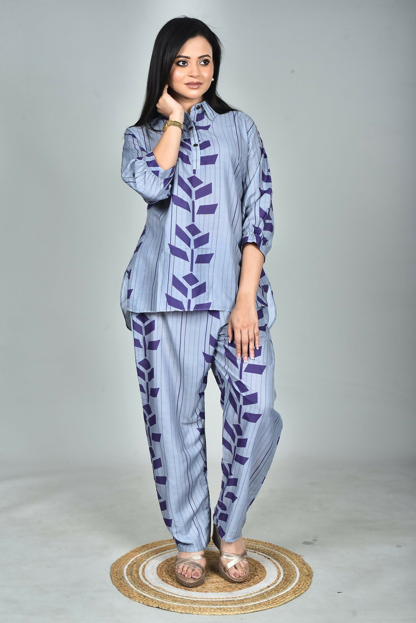 Morchari Digital Print Semi Muslin Co-Ord Set Top & Trouser-Multicolor - Swadesiicart