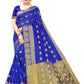 Vamika Banarasi Jacquard Weaving Blue With Gold Print Saree | Swadesiicart