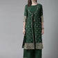 Ahalyaa Womens Dark Green Chanderi Gold Foil Printed Kurta Palazzo Set | Swadesiicart