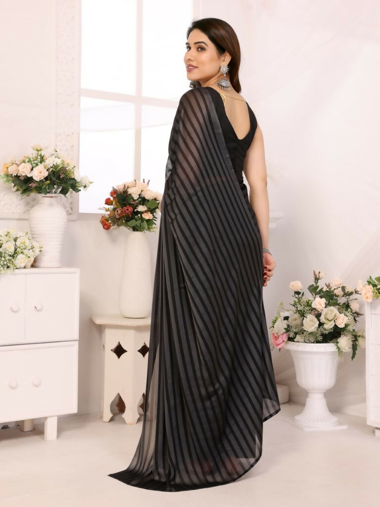 Designer Partywear Black & Grey Georgette Fancy Saree - Satrangi | Swadesiicart