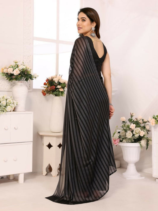 Designer Partywear Black & Grey Georgette Fancy Saree - Satrangi | Swadesiicart
