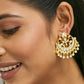 Nuyug 22K Gold-Plated Kundan Stone Studded & Pearl Beaded Moon Chandbalis | Swadesiicart