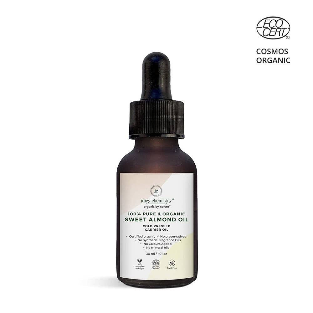 Juicy Chemistry Pure & Organic Sweet Almond Oil For Cold Pressed Carrier Oil - Limited Time Offer - Swadesiicart