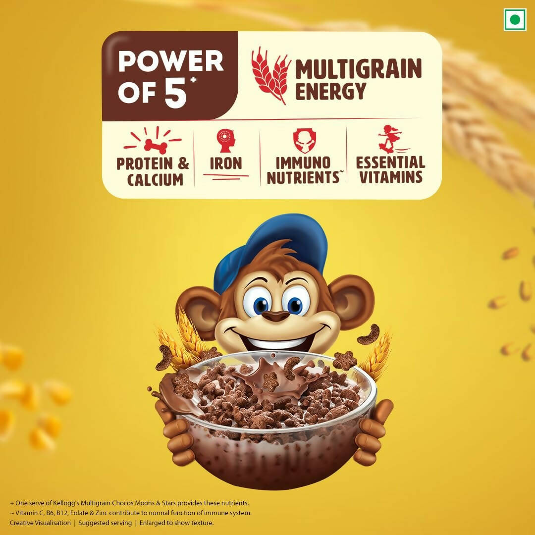 Kellogg's Multigrain Chocos Moons & Stars, High In Calcium & Protein,Essential Vitamins,Iron & Immuno Nutrients - Swadesiicart