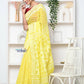 Very Much Indian Jamdhani Cotton Saree With Polka Dot Pallu - Lime Yellow | Swadesiicart