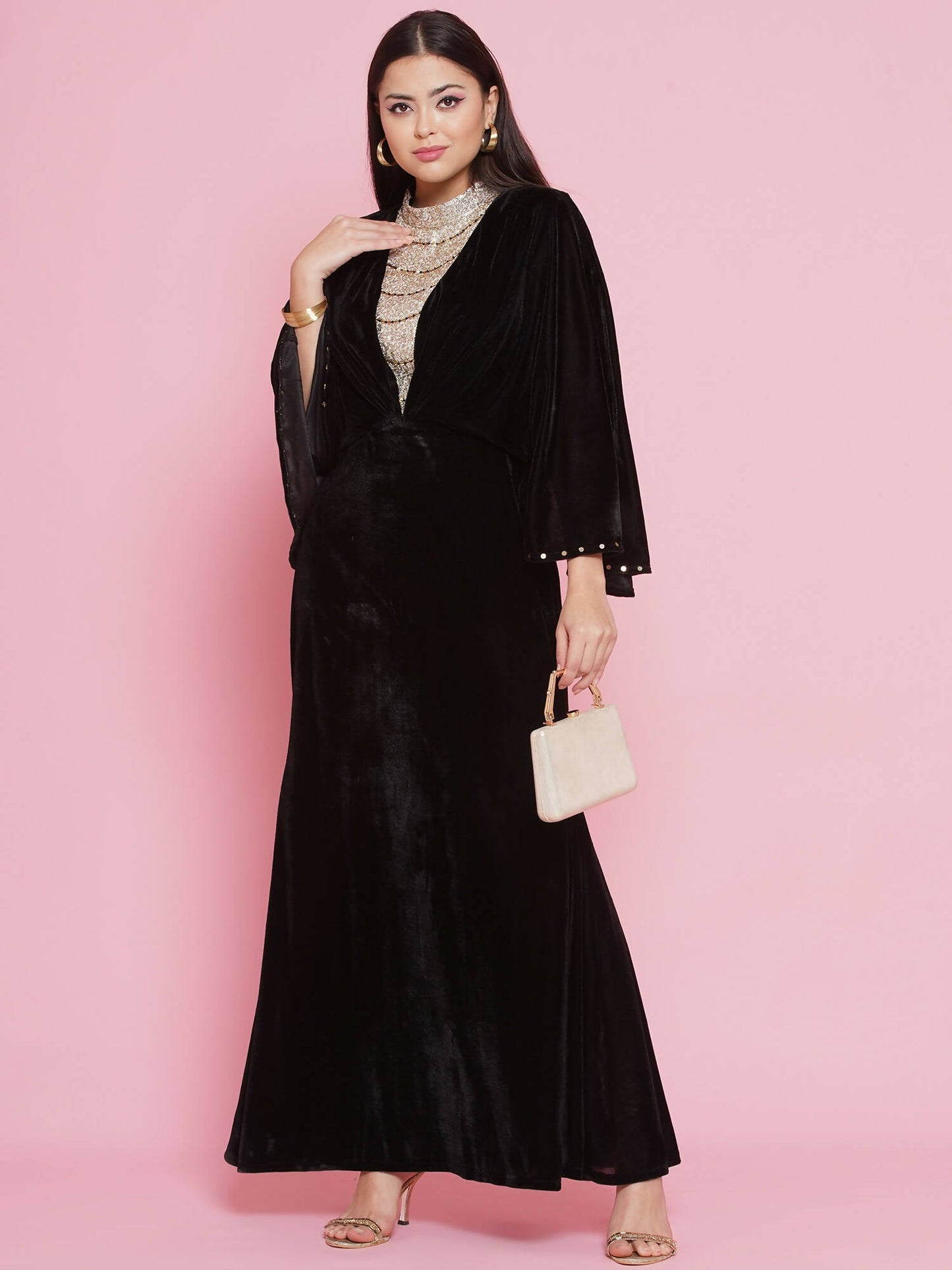 Women Republic Black Velvet Embellished Gown | Swadesiicart