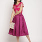 Ahalyaa Women's Pink Poly Silk Gold Foil Print Top With Skirt | Swadesiicart