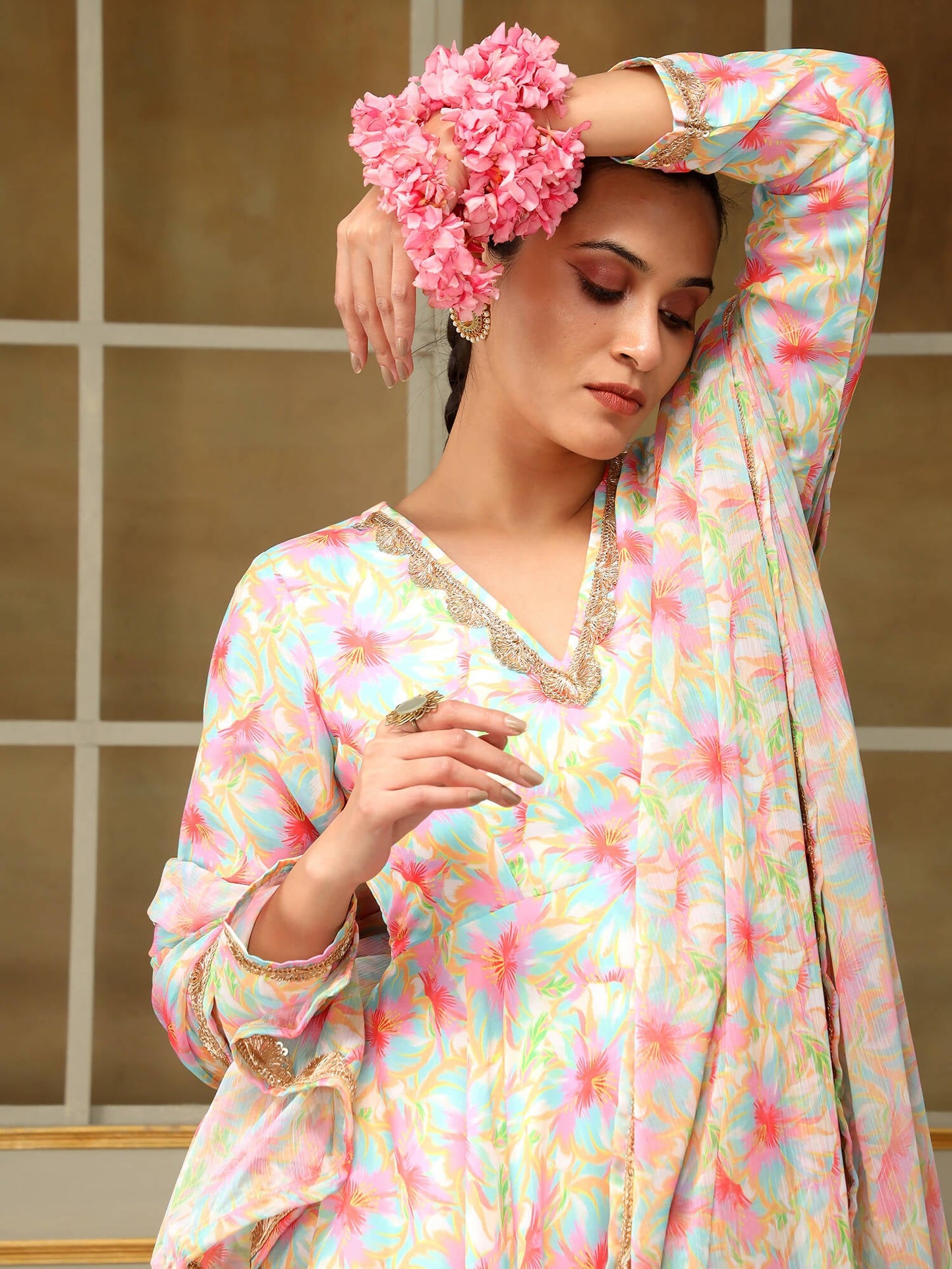 Pomcha Jaipur Pink Saadgi Gulistan Anarkali Set | Swadesiicart