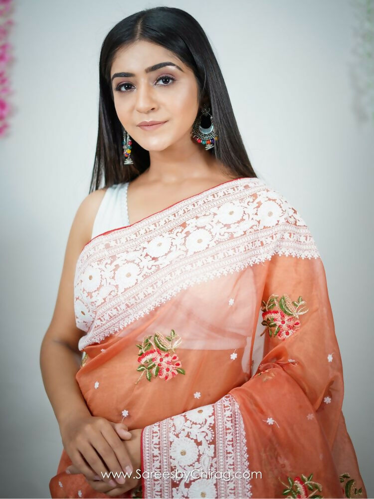 Vamsee Sambhuti Red Organza Saree - Swadesiicart