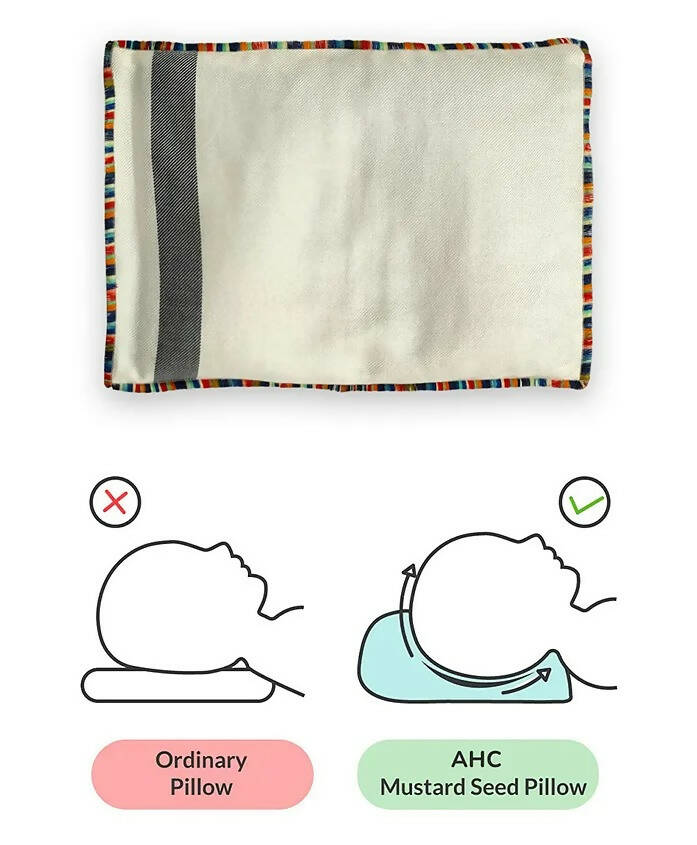 AHC Mustard Seed Pillow - Baby Head Shape Support, with Bamboo Cover