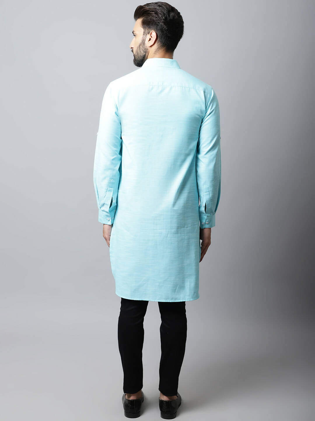 Even Apparels Blue Color Pure Cotton Solid Men's Kurta With Shirt Collar (SLD1132) | Swadesiicart