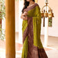 Joban Fashion Grass Green Crepe Chiffon Pure Handloom Banarasi Silk Saree | Swadesiicart
