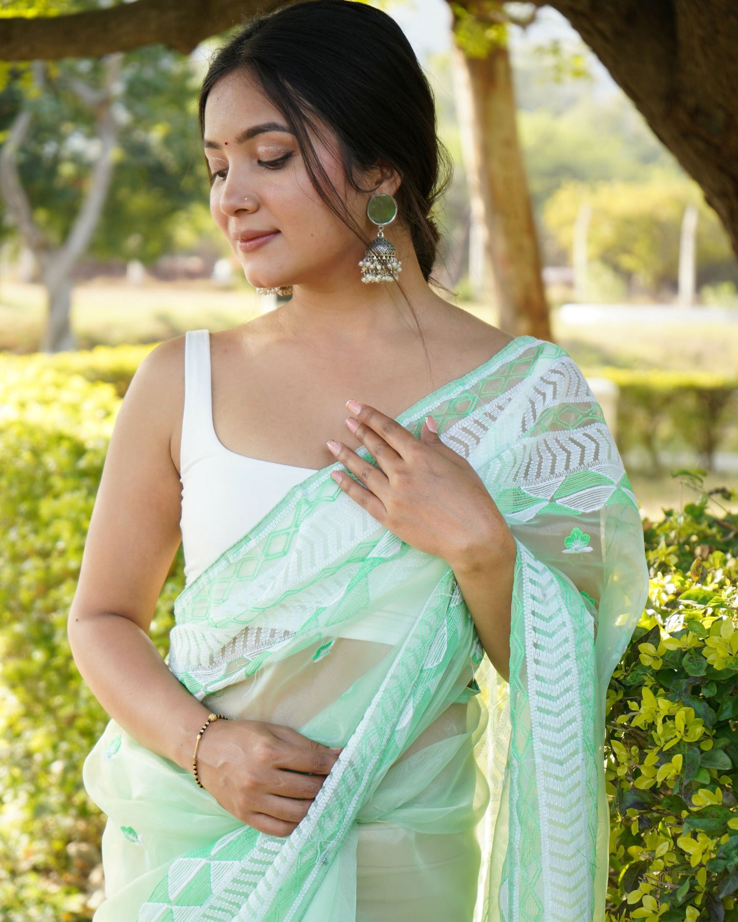 Vamsee Kamal Sea Green Organza Saree - Swadesiicart