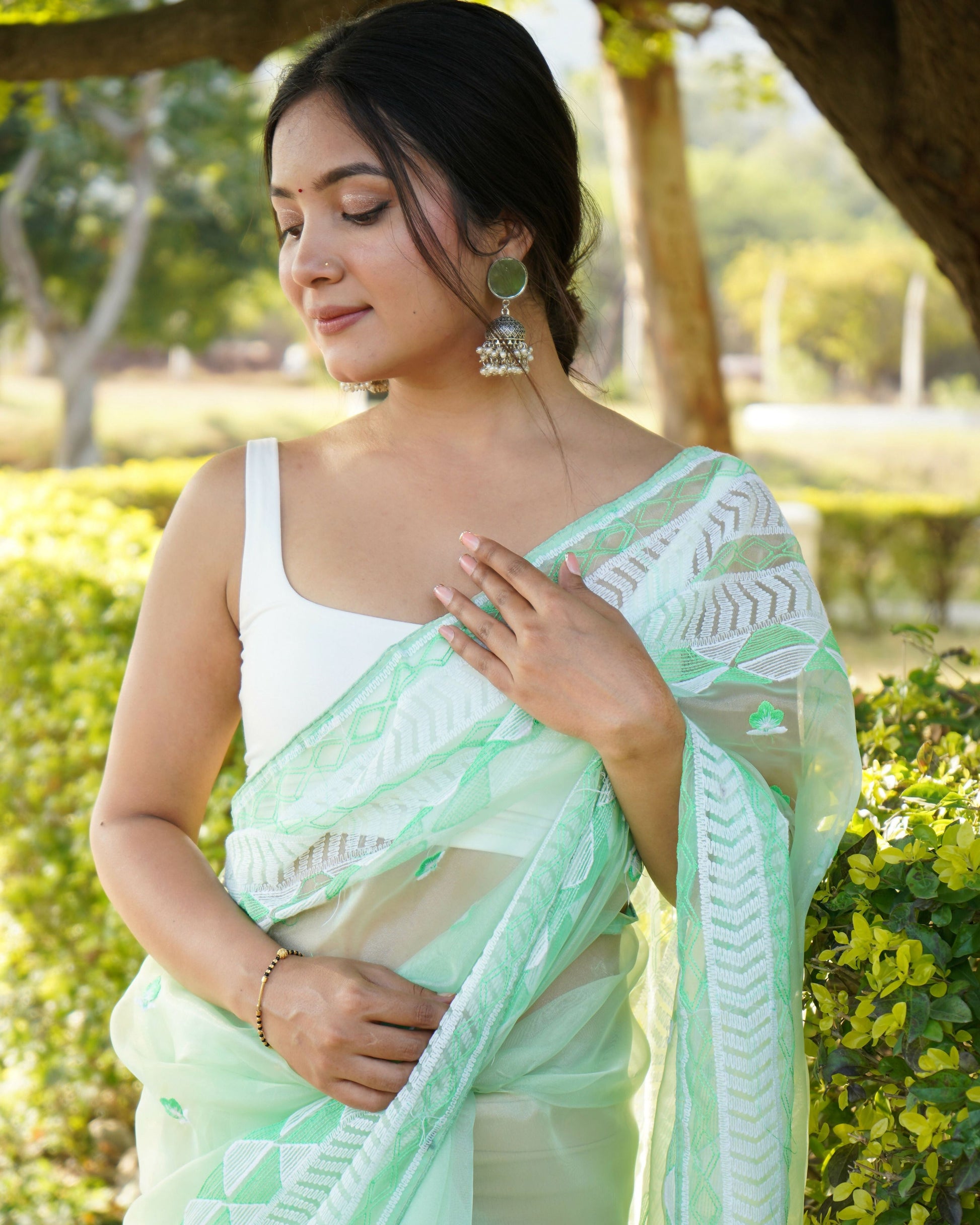 Vamsee Kamal Sea Green Organza Saree - Swadesiicart