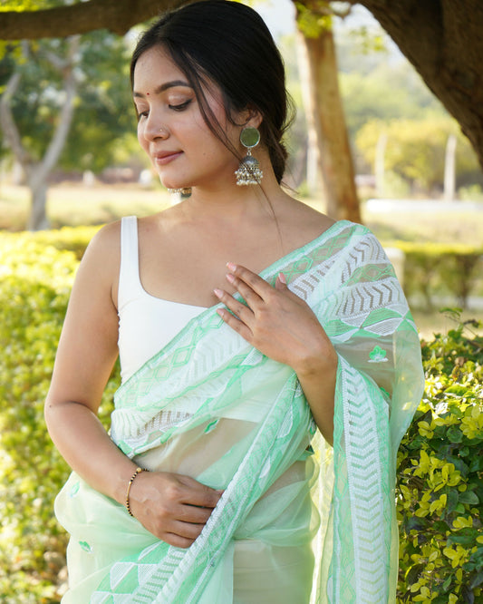 Vamsee Kamal Sea Green Organza Saree - Swadesiicart