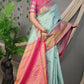 Jyoti Fashion Women's Sky Blue Kanjivaram Silk Zari Woven Saree with Blouse | Swadesiicart