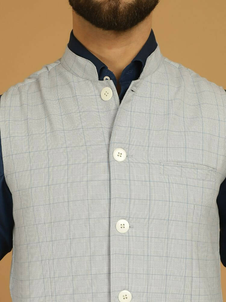 Even Apparels Nehru Jacket With Welt Pockets - Blue | Swadesiicart