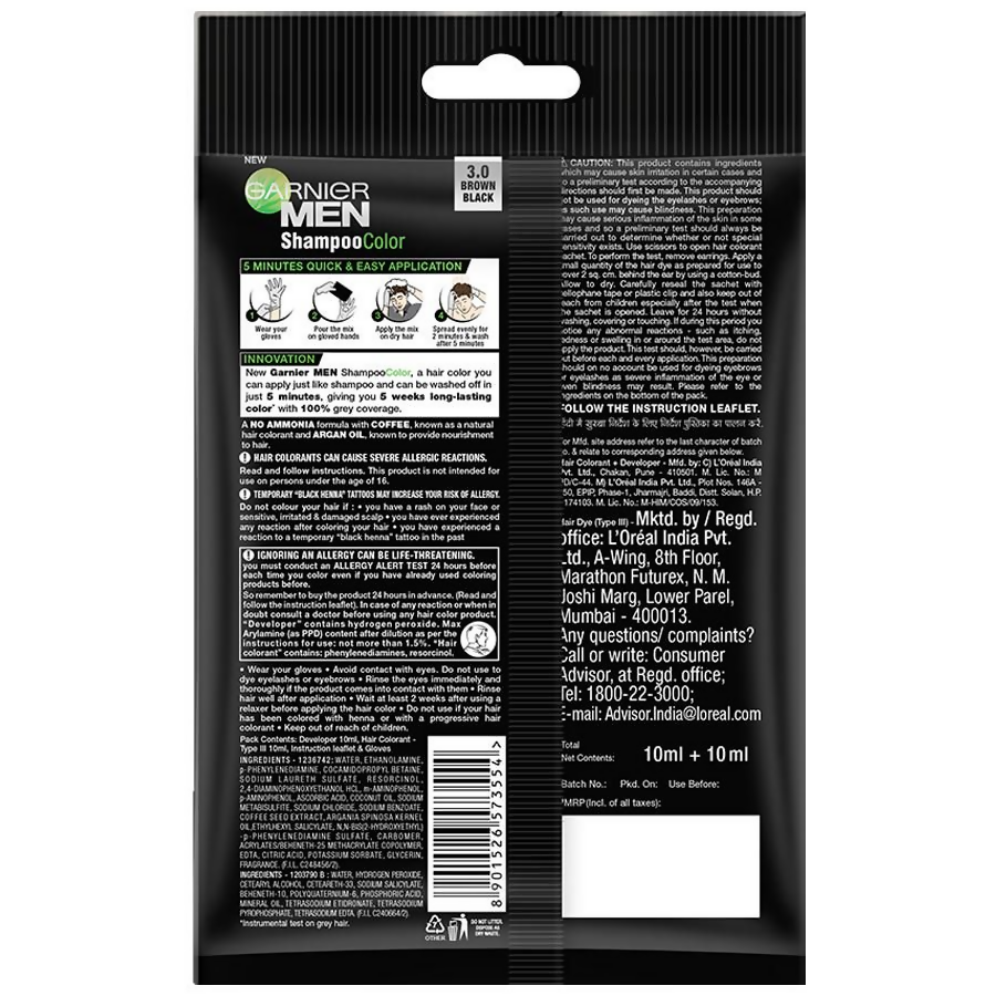Garnier Men Shade 3 Shampoo Color-Brown Black - Swadesiicart