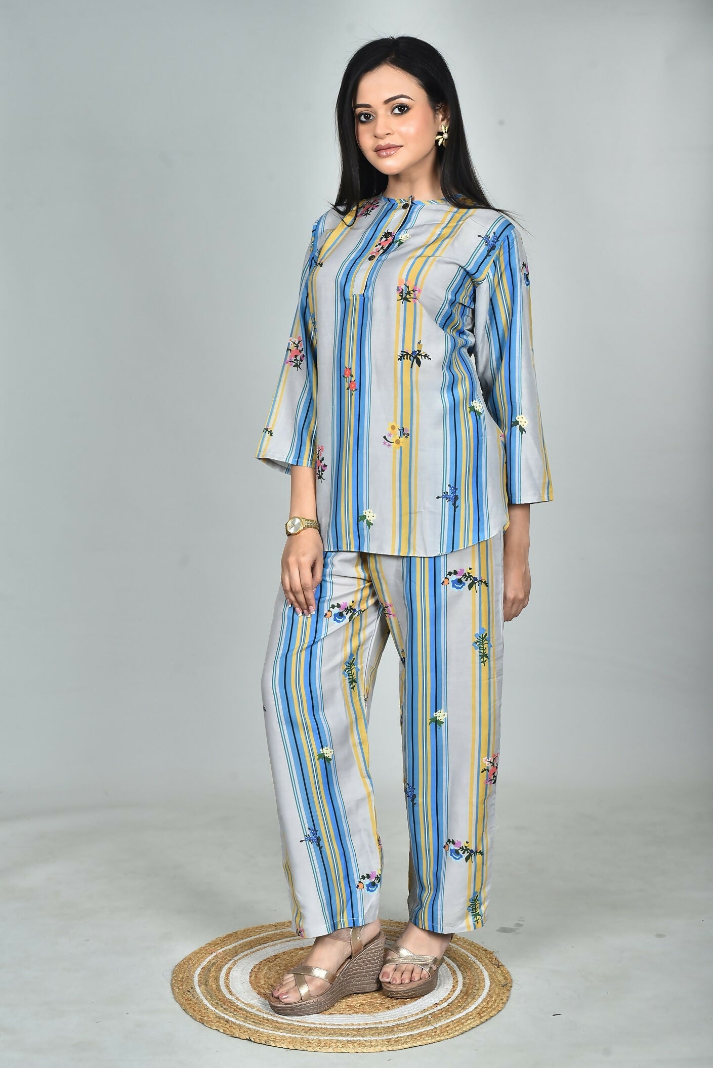 Morchari Digital Print Semi Muslin Co-Ord Set Top & Trouser-Multicolor - Swadesiicart