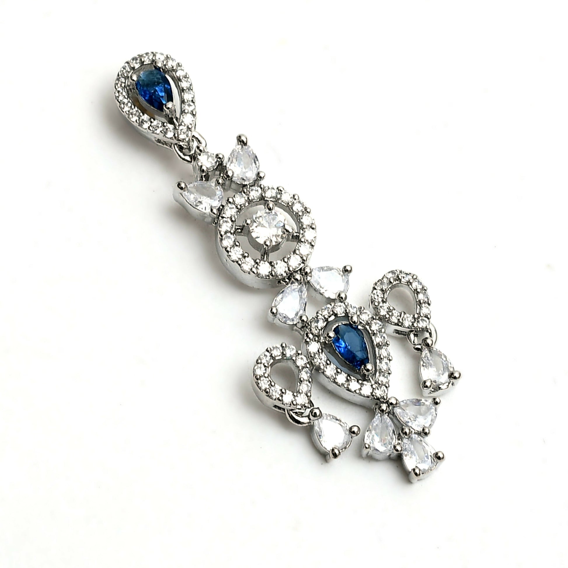 Mominos Fashion Johar Kamal Silver-Plated American Diamond Silver Blue Choker Set | Swadesiicart
