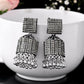 VOJ Black-Toned AD Studded Square Dome Shaped Jhumka Earrings - VOJ (Valley Of Jewellery)